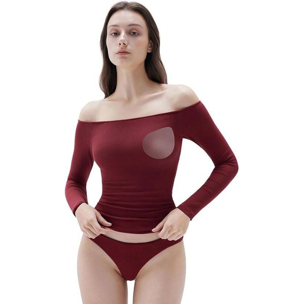 MSRP $32 SUUKSESS Women's S Wine Red Padded Off The Shoulder Tops Long Sleeve